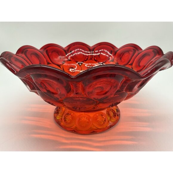 L.E. Smith Vintage Moon and Stars Amberina Red Footed Bowl MCM Collectible - Picture 3 of 10